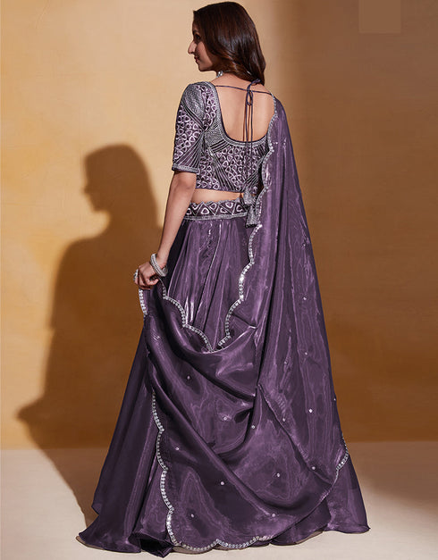 Traditional Function Wear Lehenga Choli Collection Purple Organza Silk Lehenga Choli Close-up View